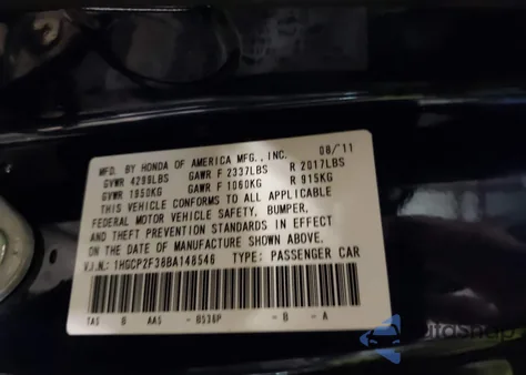 2011 Honda Accord 2.4 Lx z USA, uszkodzony, nr VIN 1HGCP2F38BA148546
